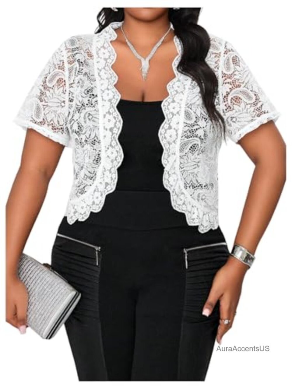 Plus Size Floral Lace Bolero Shrug Short Sleeve Open Front Sheer Mesh Jacket